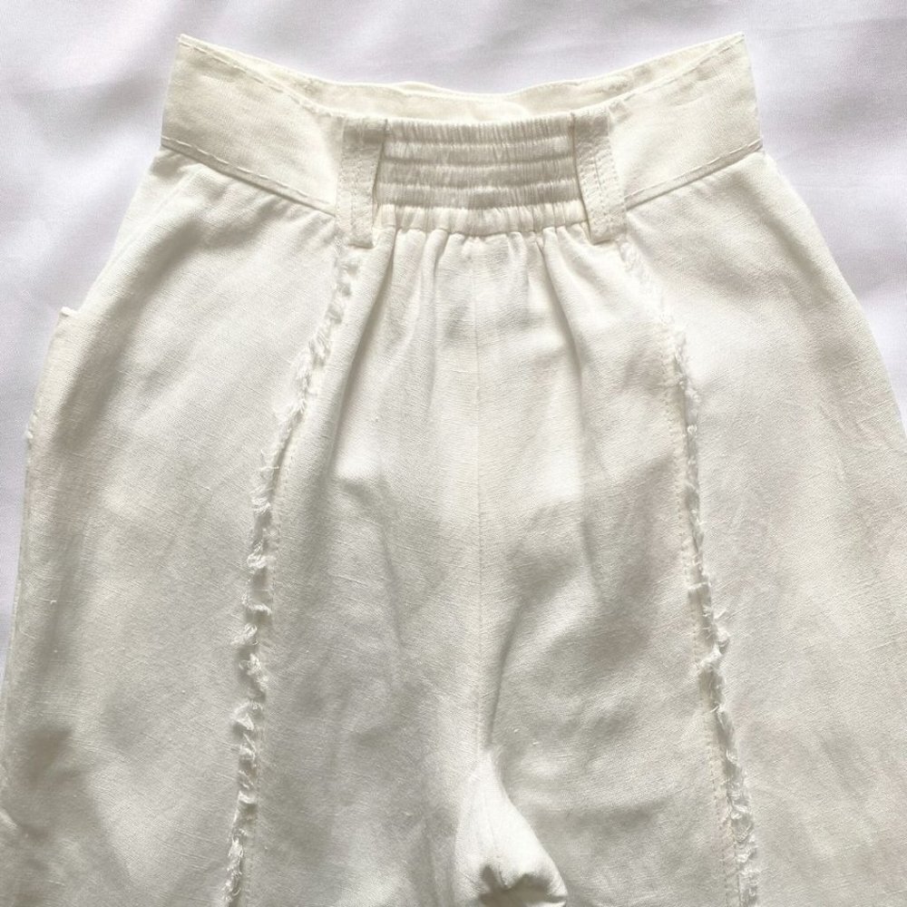 AJE WHITE LINEN BLEND MARTINO TAPERED LEG FRAY PANTS - 4 - Picture 12 of 13